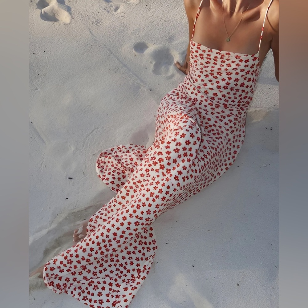 BRAND NEW Strappy Floral Print Crisscross Flowy Long Sundress
